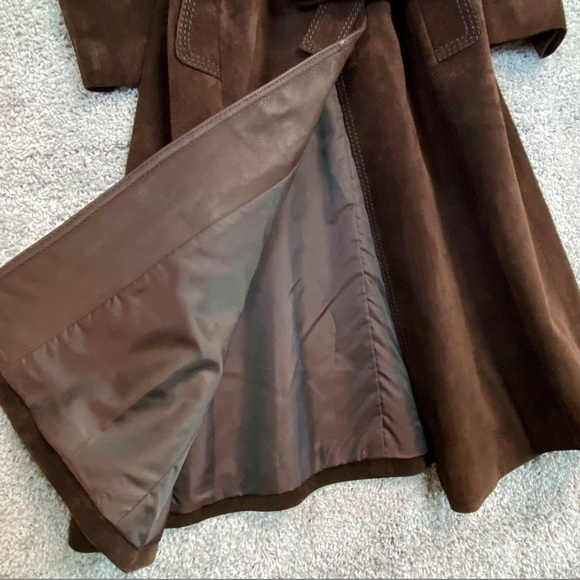 Brown Suede Leather Trench Coat - Picture 9 of 14